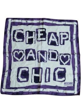 Moschino Vintage Rare 100% Silk ‘Cheap and Chic' Heart Scarf, Purple & White NWT